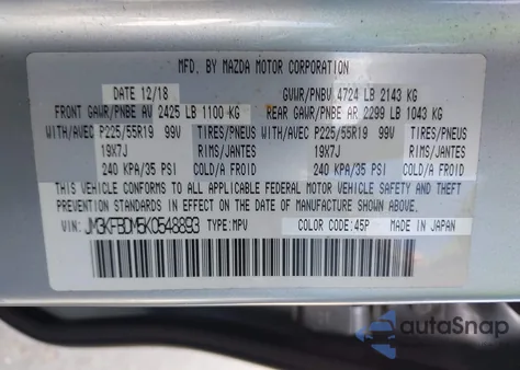 2019 Mazda Cx-5 Grand Touring from USA, damaged, VIN JM3KFBDM5K0548893